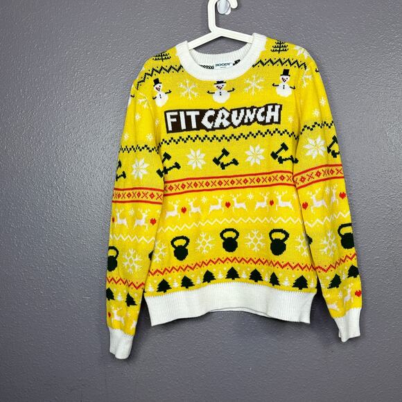 ROODY FIT CRUNCH Yellow Ugly Christmas Sweater Unisex Size Small - Picture 1 of 6
